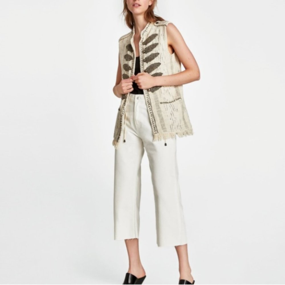 Zara Embellish Beaded Military Vest with Fringe